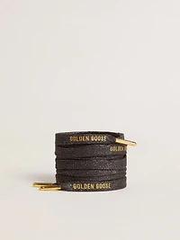 Dark gray lurex laces with contrasting gold logo