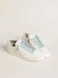 Gray Lurex laces with contrasting black logo