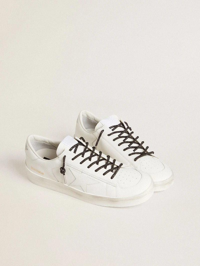 Black laces with silver-colored Swarovski rhinestones