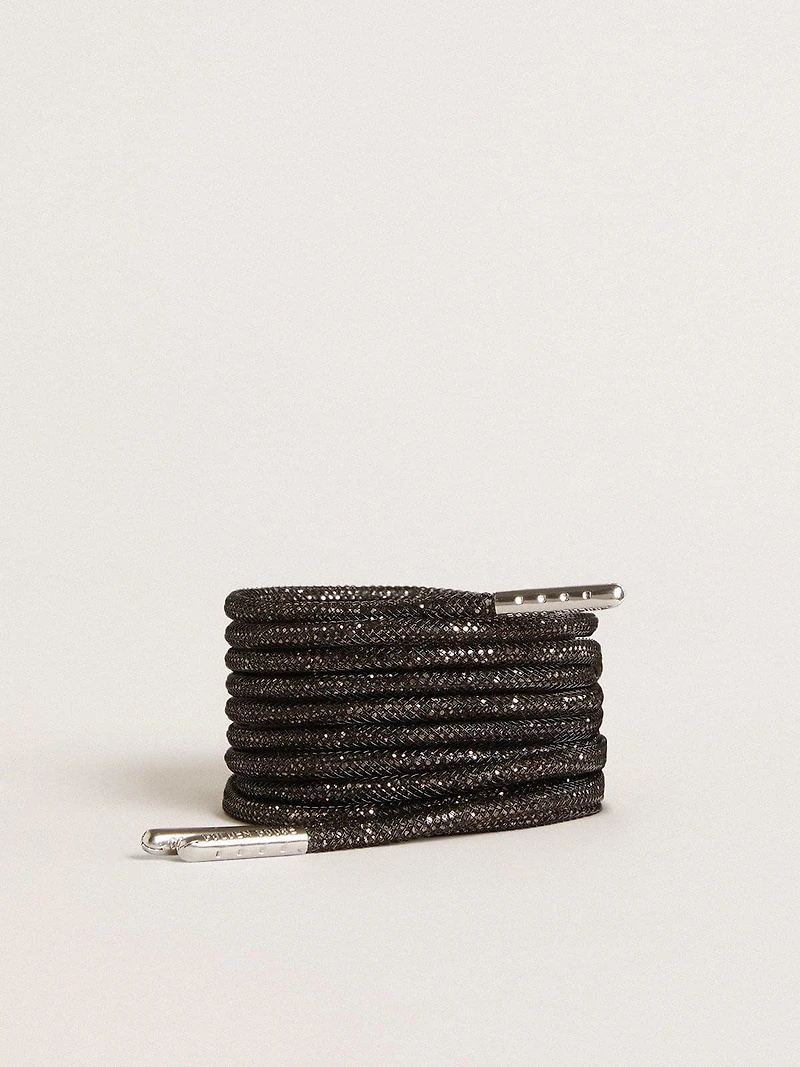 Black laces with silver-colored Swarovski rhinestones