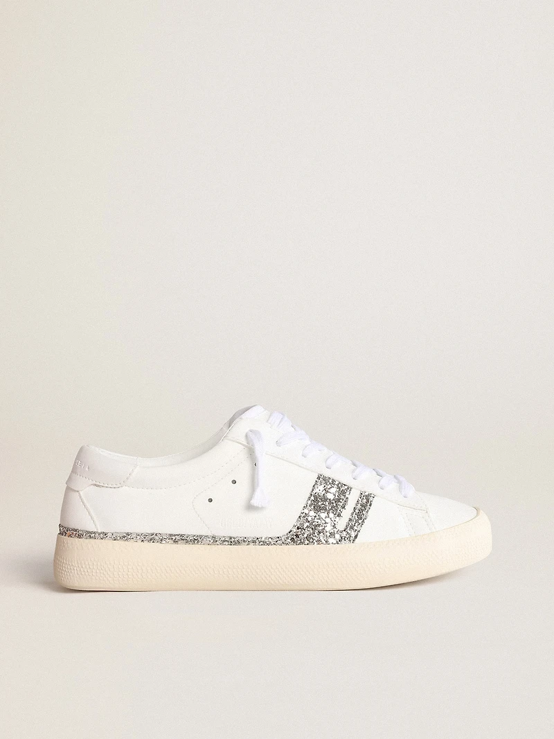 Yatay Model 1B sustainable sneakers with white bio-based upper and silver recycled glitter Y