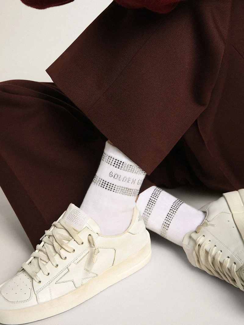 Unisex socks white cotton with decorative crystals