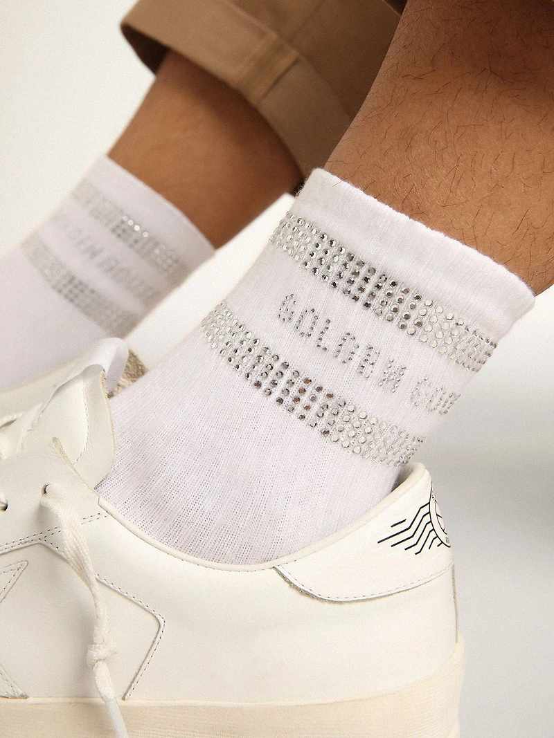Unisex socks white cotton with decorative crystals