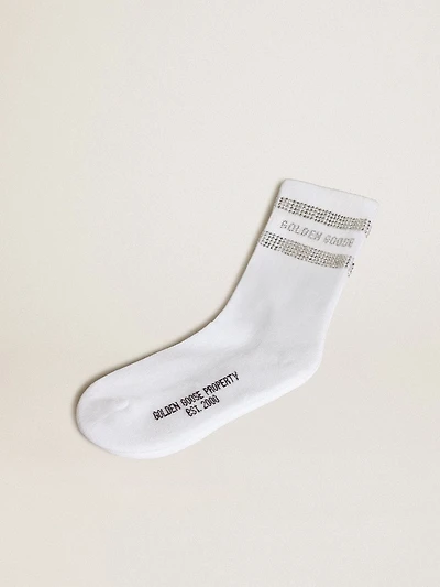 Unisex socks white cotton with decorative crystals