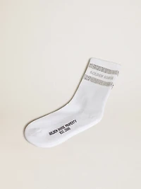 Unisex socks white cotton with decorative crystals