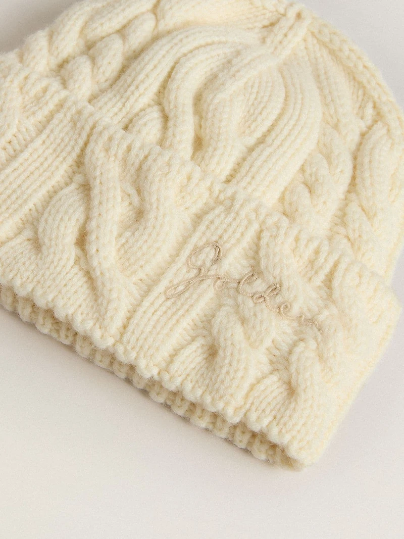 White wool beanie with embroidery