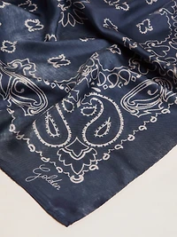 Denim-blue Golden Collection scarf with paisley pattern