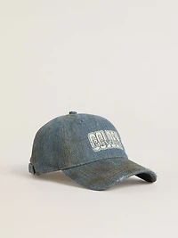 Denim-colored cotton baseball cap with a lived-in finish