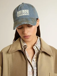 Denim-colored cotton baseball cap with a lived-in finish