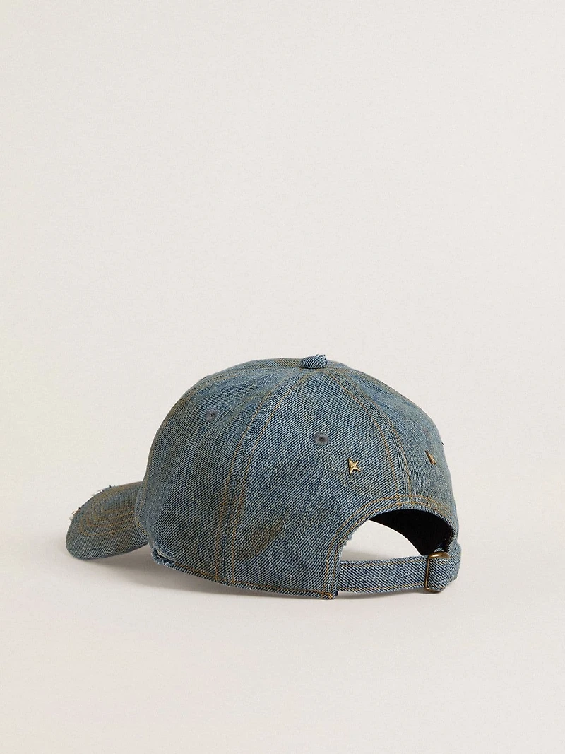 Denim-colored cotton baseball cap with a lived-in finish