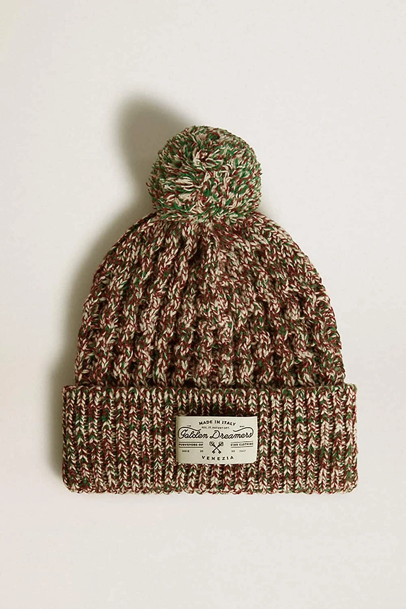 Multicolored wool beanie with pompom