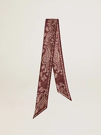 Ribbon in burgundy silk twill with paisley pattern
