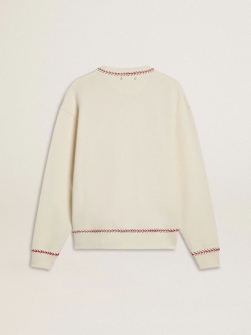 CNY sweatshirt worn-white cotton with red embroidery
