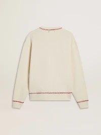 CNY sweatshirt worn-white cotton with red embroidery