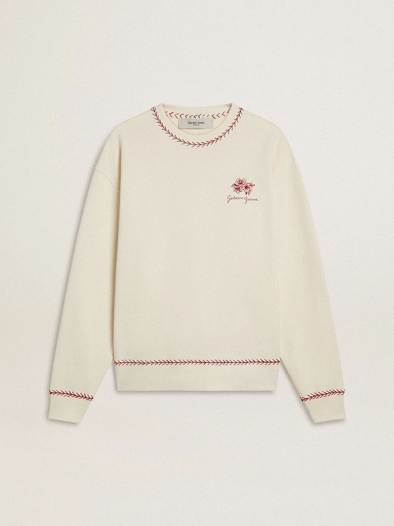 CNY sweatshirt worn-white cotton with red embroidery