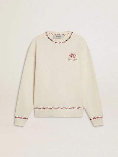 CNY sweatshirt worn-white cotton with red embroidery