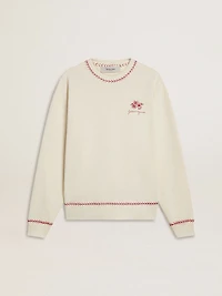 CNY sweatshirt worn-white cotton with red embroidery