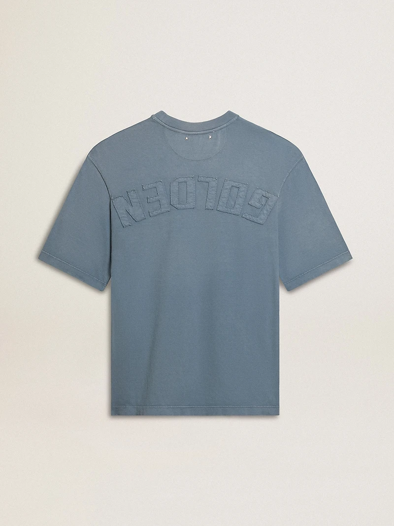 Unisex cotton T-shirt baby blue with reverse print on the back