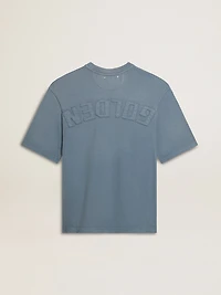 Unisex cotton T-shirt baby blue with reverse print on the back