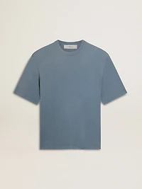 Unisex cotton T-shirt baby blue with reverse print on the back
