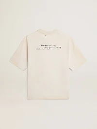 Worn-white unisex T-shirt with printed lettering