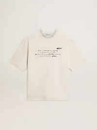 Worn-white unisex T-shirt with printed lettering