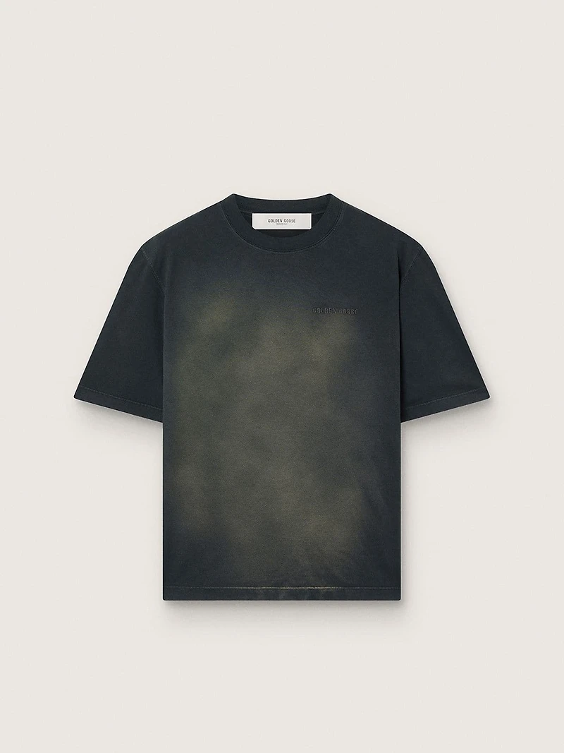 Unisex T-shirt black cotton jersey with embroidered logo