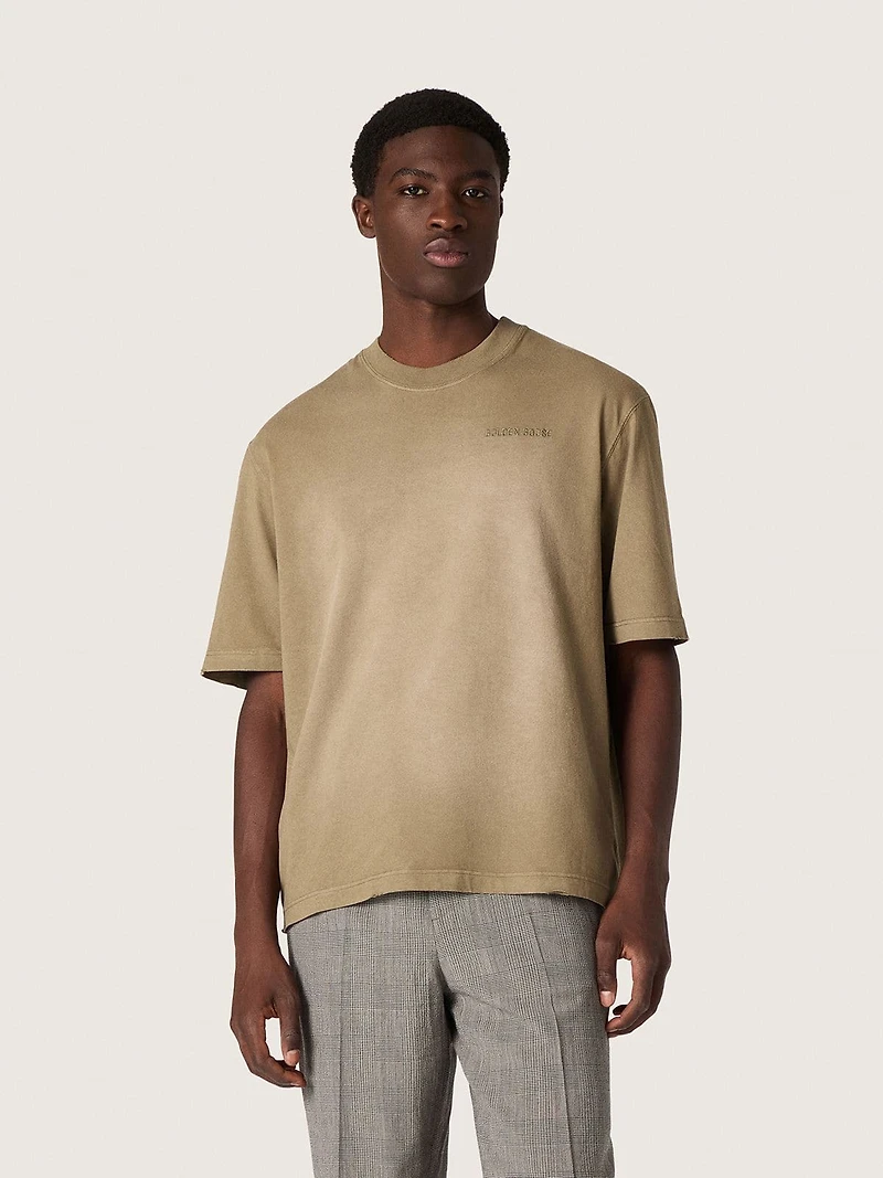 Unisex T-shirt beige cotton jersey with embroidered logo