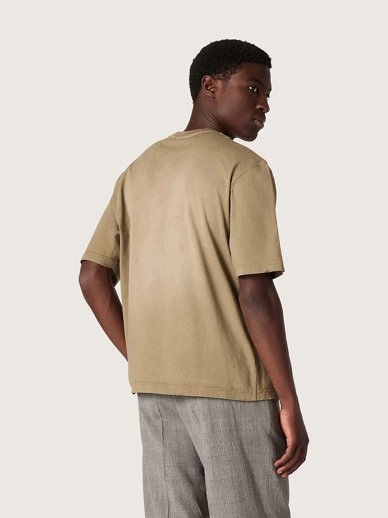 Unisex T-shirt beige cotton jersey with embroidered logo