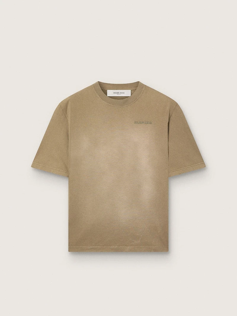 Unisex T-shirt beige cotton jersey with embroidered logo