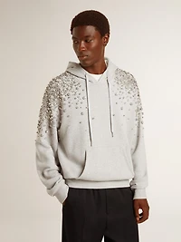 Gray hooded sweatshirt with crystal decoration