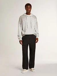 Gray hooded sweatshirt with crystal decoration