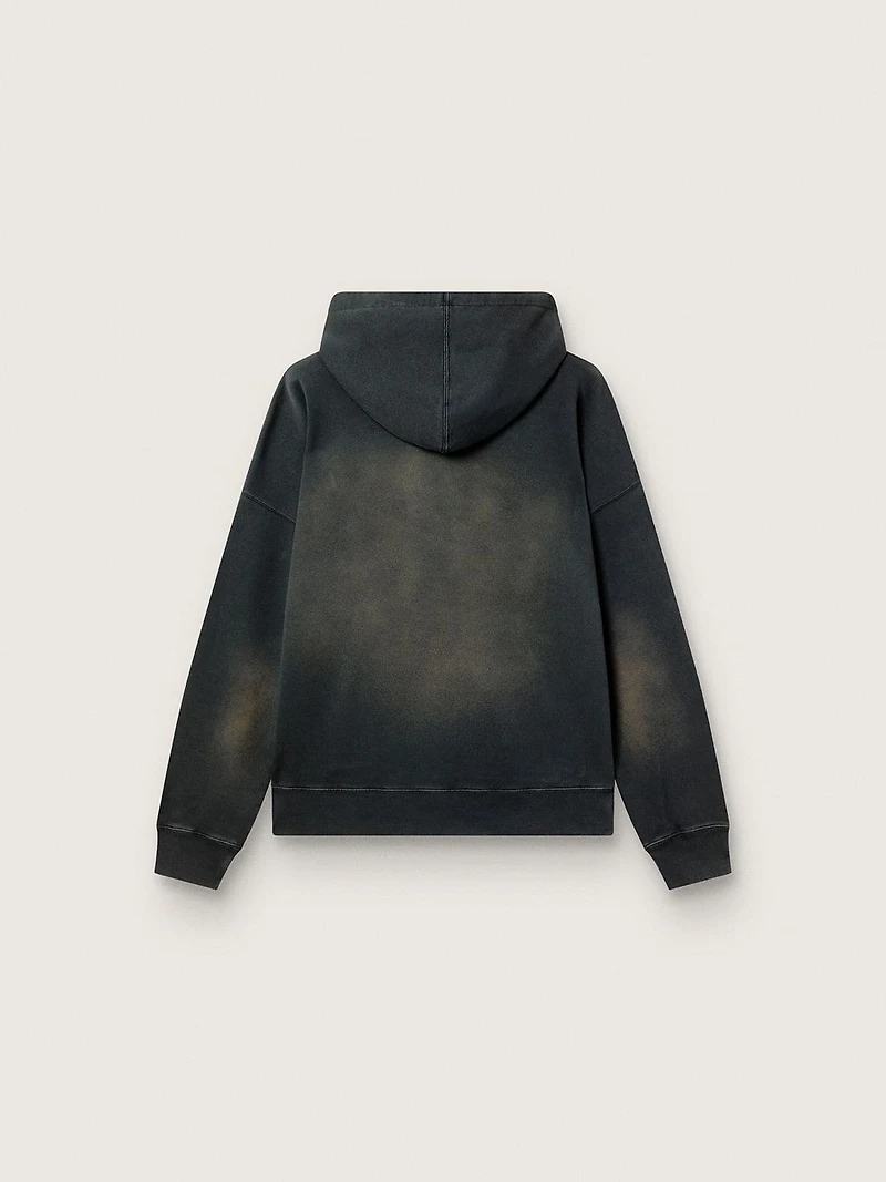Unisex hooded sweatshirt black cotton with a bleached effect