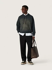 Unisex hooded sweatshirt black cotton with a bleached effect