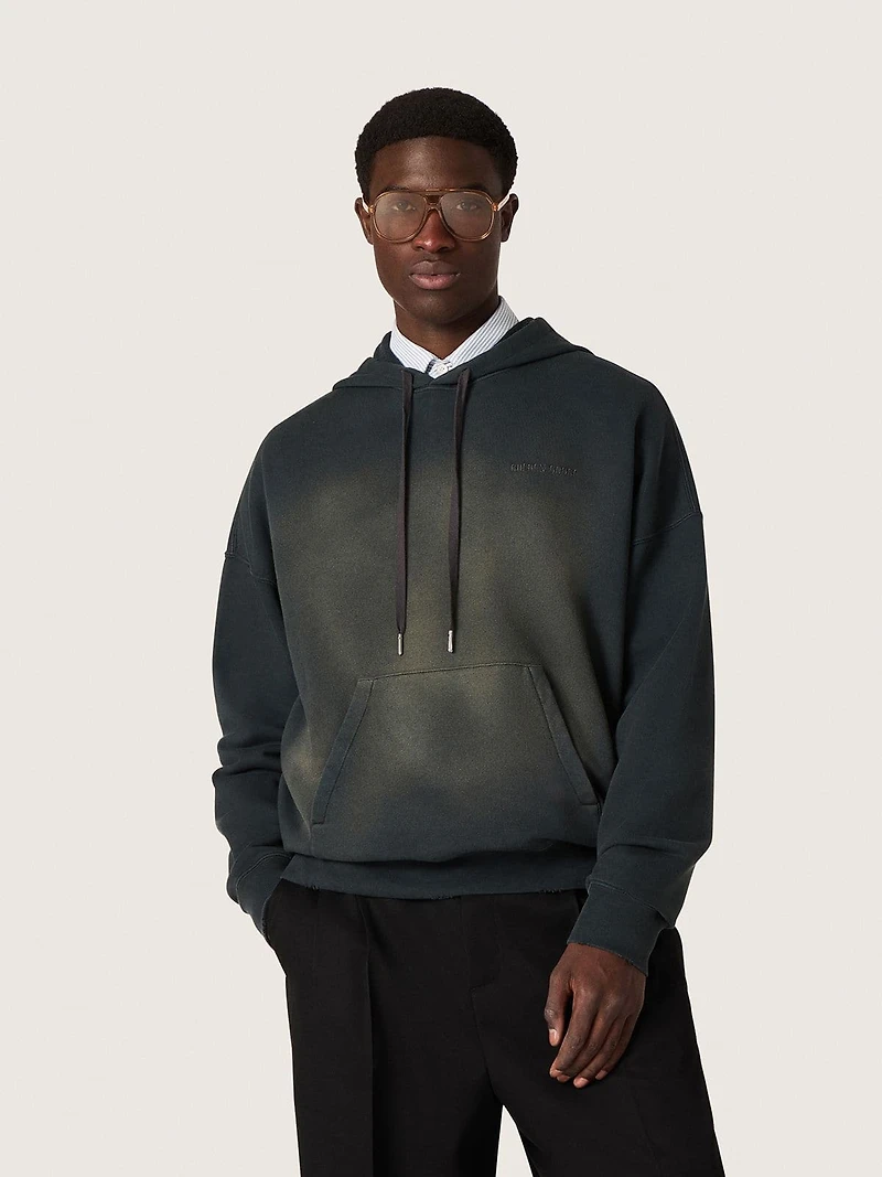 Unisex hooded sweatshirt black cotton with a bleached effect