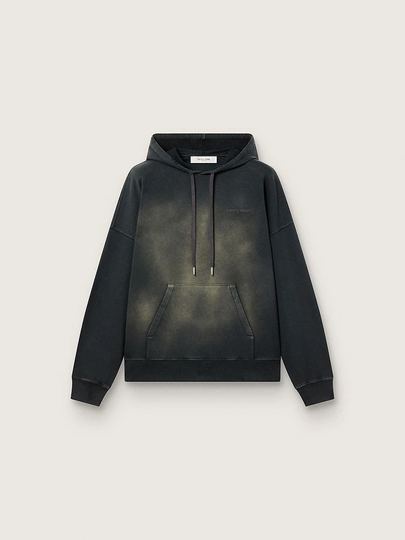 Unisex hooded sweatshirt black cotton with a bleached effect