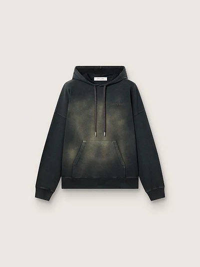 Unisex hooded sweatshirt black cotton with a bleached effect