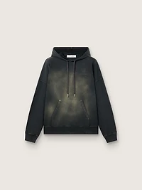 Unisex hooded sweatshirt black cotton with a bleached effect