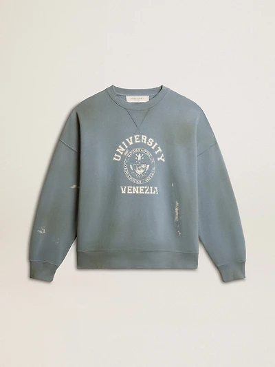 Oversized sweatshirt baby blue with distressed finish