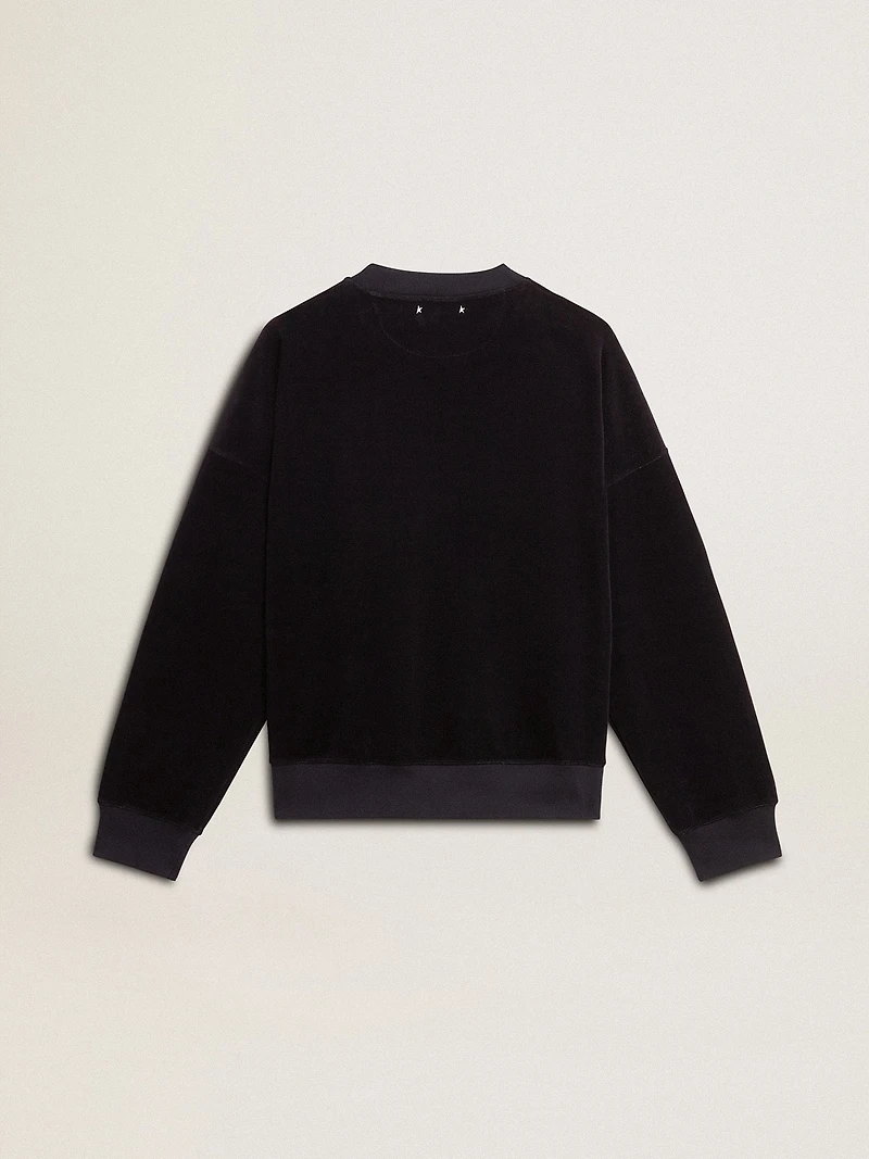 Black crew neck sweatshirt with embroidered lettering