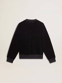 Black crew neck sweatshirt with embroidered lettering