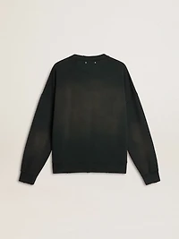 Unisex sweatshirt in worn black cotton with logo embroidery