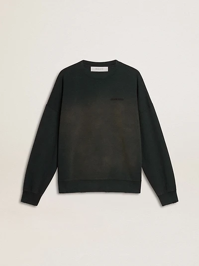 Unisex sweatshirt in worn black cotton with logo embroidery