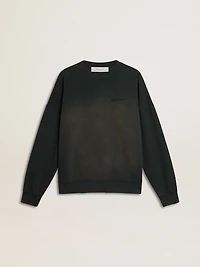 Unisex sweatshirt in worn black cotton with logo embroidery