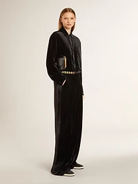 Velvet-effect black shirt with embroidery