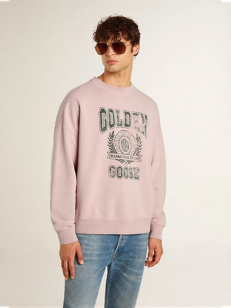 Old rose unisex round neck sweatshirt with green logo print