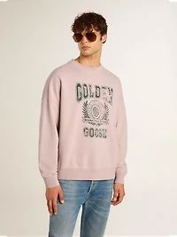 Old rose unisex round neck sweatshirt with green logo print