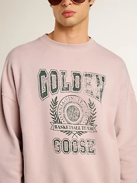 Old rose unisex round neck sweatshirt with green logo print