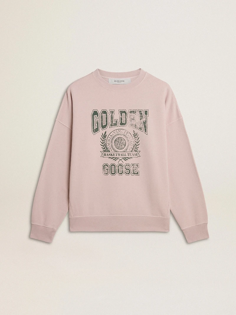 Old rose unisex round neck sweatshirt with green logo print