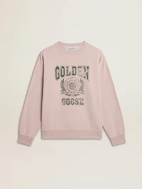 Old rose unisex round neck sweatshirt with green logo print